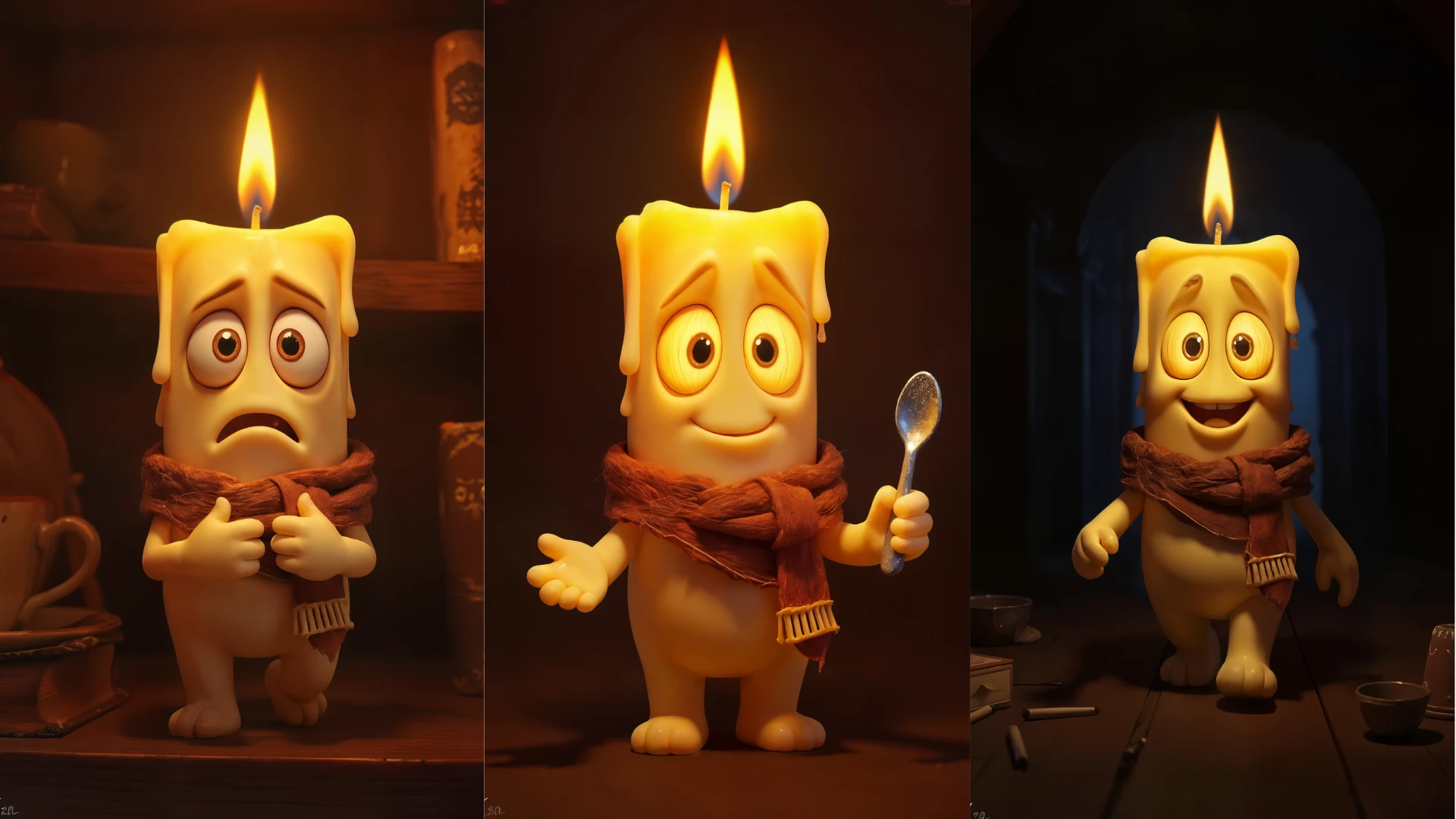 The same cartoon character rendered consistently across many scenes and styles